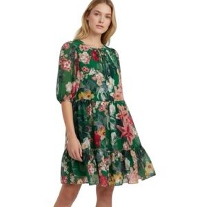 NEW Eliza J Women’s Green Floral Balloon Sleeve Knee Length Dress Womens 10/Med